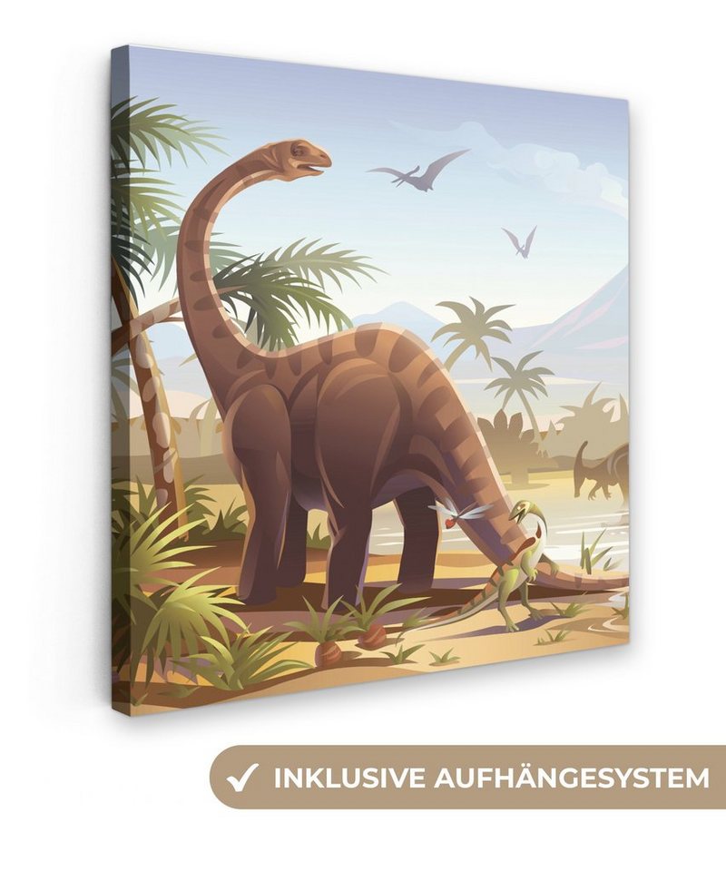 OneMillionCanvasses® Leinwandbild Dinosaurier - Landschaft - Tropisch - Kinder - Jungen, (1 St), Leinwand Bilder für Wohnzimmer Schlafzimmer, 50x50 cm von Onemillioncanvasses