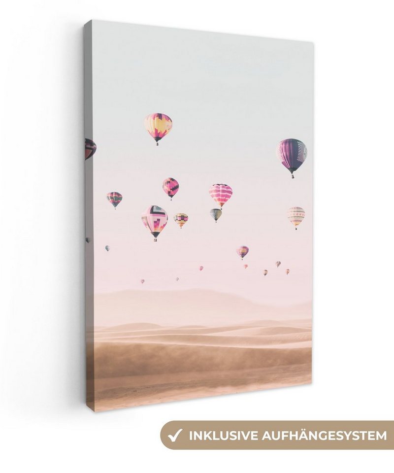 OneMillionCanvasses® Leinwandbild Heißluftballon - Wüste - Himmel - Landschaft - Natur, (1 St), Leinwandbild fertig bespannt inkl. Zackenaufhänger, Gemälde, 20x30 cm von Onemillioncanvasses