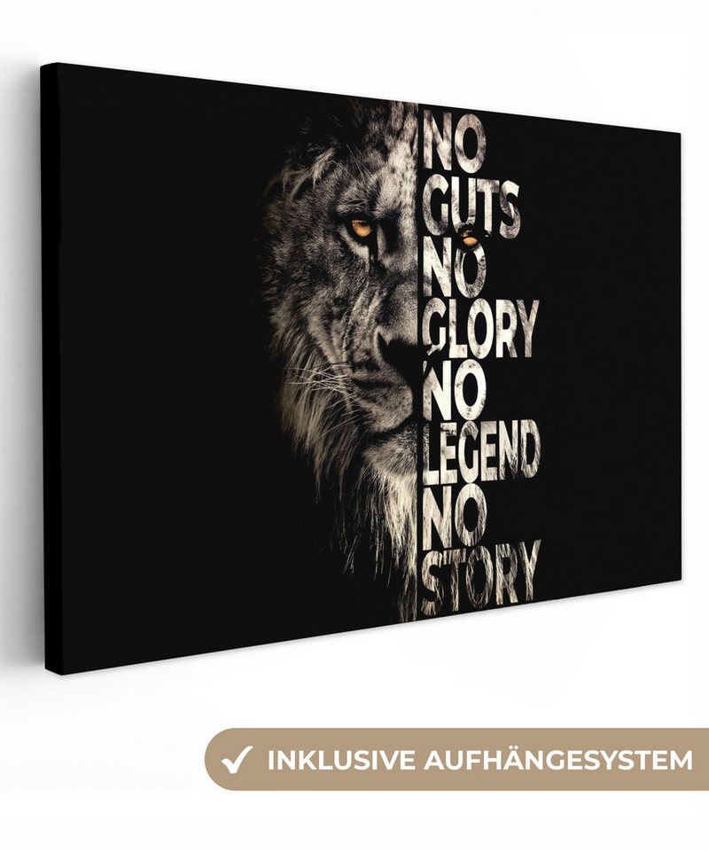 OneMillionCanvasses® Leinwandbild Löwe - Schwarz - Tiere - Zitat - Motivation - Industrie, Schwarz - Löwe Zitat (1 St), Leinwand Bilder Klein, Wand Dekoration 30x20 cm von Onemillioncanvasses