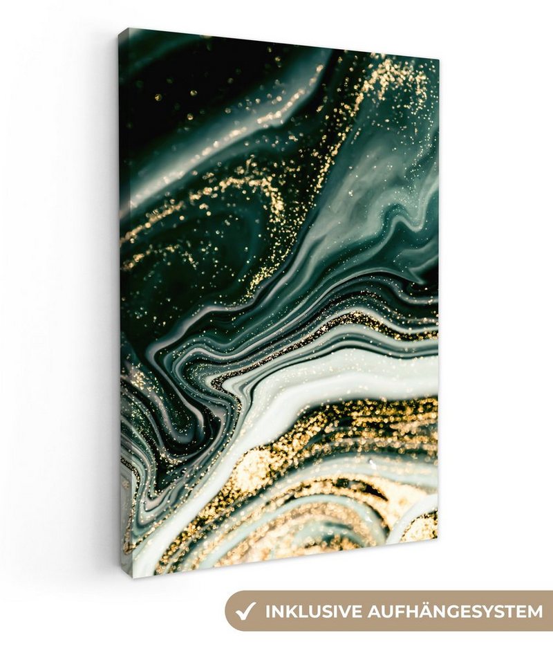 OneMillionCanvasses® Leinwandbild Marmoroptik - Gold - Grün - Glitter - Design - Marmor, (1 St), Leinwandbilder XXL für Wohnzimmer 90x140 cm von Onemillioncanvasses