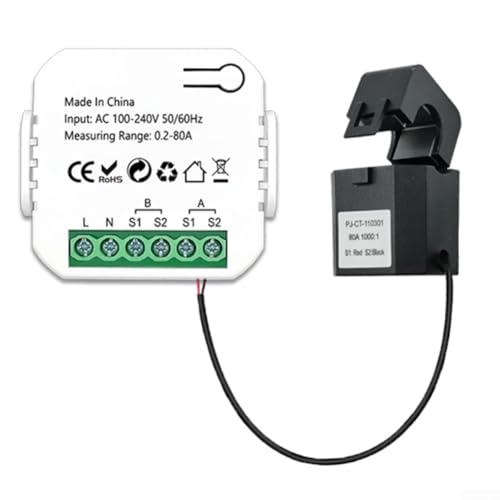 Oniissy 1- oder 2-Phasen-Smart-Home-Energiemonitor Echtzeit-Stromüberwachungszähler | ZigBee Energy KWH Meter Power Clamp Stromwandler Solar-/Netzmessung (Monitor mit 80A-Sensoren)(1 Channel) von Oniissy