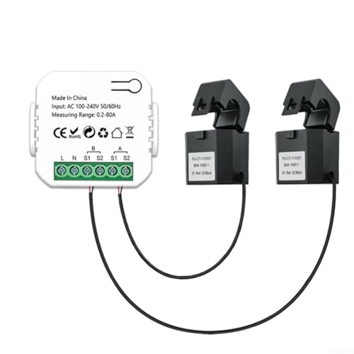 Oniissy 1- oder 2-Phasen-Smart-Home-Energiemonitor Echtzeit-Stromüberwachungszähler | ZigBee Energy KWH Meter Power Clamp Stromwandler Solar-/Netzmessung (Monitor mit 80A-Sensoren)(2 Channel) von Oniissy