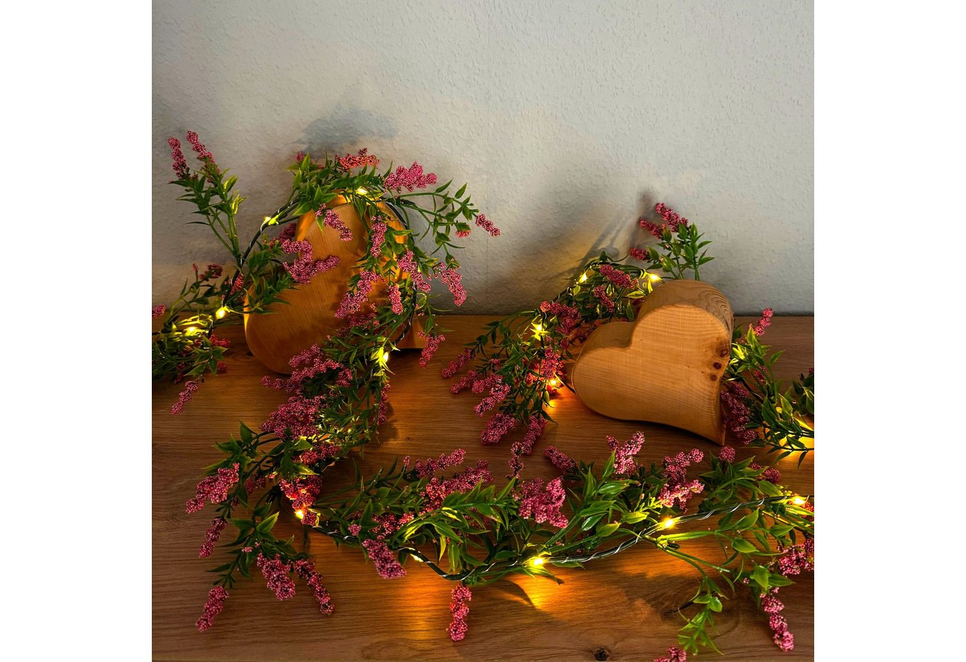 Kunstgirlande Blumengirlande mit LED-Lichterkette aus künstlichen rosa Blütenperlen, Kunstblumen, Pflanzen, Online-Fuchs, 6-Stunden-Timerfunktion von Online-Fuchs