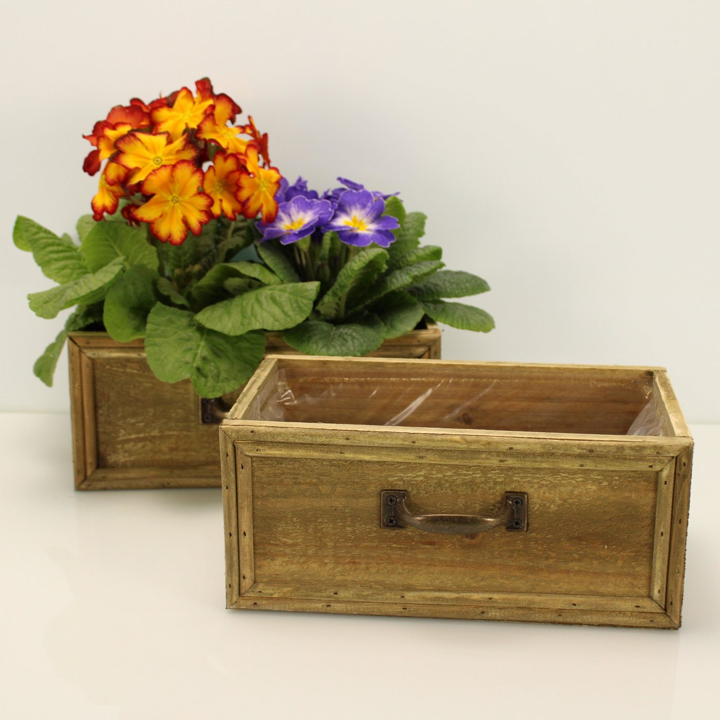 Online-Fuchs Blumentopf 2er Set Pflanzgefäße im Schubladen-Design NATUR Vintage Stil P61, 23 x 20 x 10 cm, für Kräuter und Blumen, Apotheker Kasten von Online-Fuchs