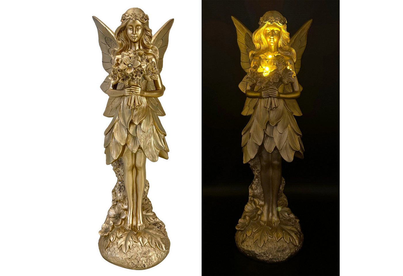 Online-Fuchs Gartenfigur - Goldene Elfe mit LED beleuchteten Blumen, Deko Figuren für draußen, Batteriebetrib mit 6-Stunden Timerfunktion - 35 cm groß Online-Fuchs Gartenfigur - Goldene Elfe mit LED beleuchteten Blumen, Deko Figuren für draußen, Batteriebetrib mit 6-Stunden Timerfunktion - 35 cm groß von Online-Fuchs