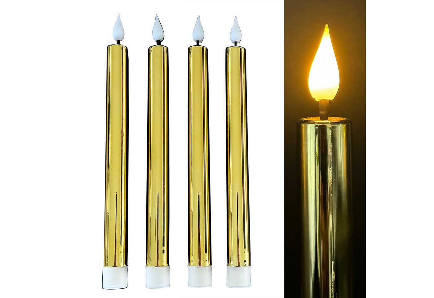 Online-Fuchs LED-Kerze 4 LED Stabkerzen SHINY mit glänzender Oberfläche inkl. Timer (Silber, Gold Ros), flackernde Flamme - 225 von Online-Fuchs