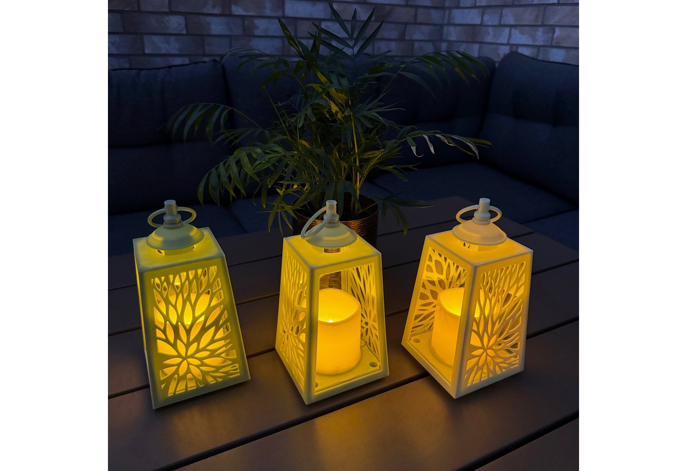 Online-Fuchs LED Laterne 3er Set Deko Laternen für draußen - Outdoor geeignet, Inklusive LED-Kerze, Warmweiß, 6-Stunden Timerfunktion von Online-Fuchs