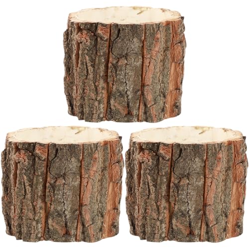 Operitacx 3 x Holzrinde-Blumentopf, natürlicher Baumstamm, Sukkulenten-Übertopf, rustikaler Baumstumpf, Kaktus-Topf, Garten, Balkon, Dekoration, 8 cm von Operitacx