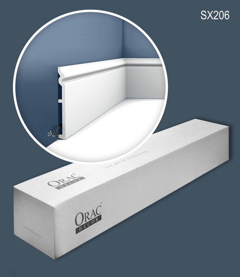Orac Decor Sockelleiste SX206-box, L: 200 cm, H: 18 cm, 9-St., Fußleisten, Bodenleisten, Zierprofile, Stuckleisten, mit Kabelkanal, mit Kabelaussparung von Orac Decor