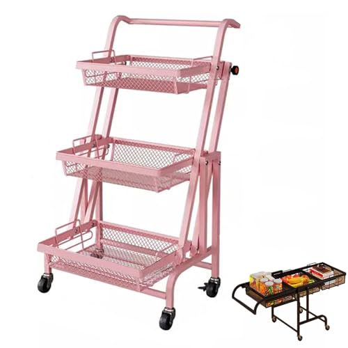 Küchenwagen Rolling Snack Display Halter für Schlafzimmer, Snacks Im Innen-/ Outdoor Einstellbarer Winkel, Home Stapelbar Blumenständer, DREI -Color Optional (Size : Pink) von Oracra