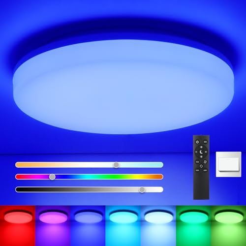 Oraymin LED Deckenlampe Dimmbar 36W, Deckenleuchte mit Fernbedienung, IP54 Wasserdichte Badezimmer Lampen, Deckenlampe LED Farbwechsel 3000K-6500K für Schlafzimmer Kinderzimmer Wohnzimmer Küche, Ø33CM von Oraymin