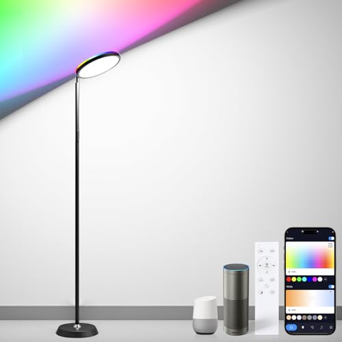 Oraymin Stehlampe LED Dimmbar Deckenfluter 38W Smart Stehlampe mit Fernsteuerung Steuerbar via App Kompatibel Alexa/Google Assistant 16 Millionen Farben Standleuchte für Wohnzimmer Schlafzimmer Büro von Oraymin