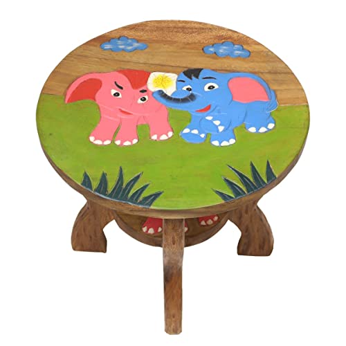 Oriental Galerie Kindertisch Spieltisch für Kinder ca. 50cm Durchmesser & 45cm Höhe Natur Braun Limboholz Holz Elefanten von Oriental Galerie