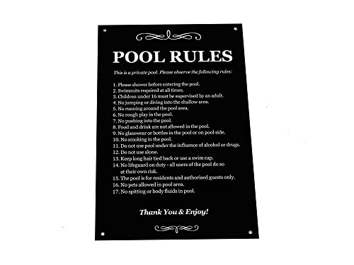 Origin Pool Rules – Schwarz & Weiß Schild für den Außenbereich mit einer Liste von Gesundheits- und Sicherheitspunkten über die Verwendung von Schwimmbecken; Ferienwohnungen, B&Bs usw. (schwarz) von OriginDesigned