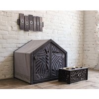 Hundemöbel Set Beinhaltet Hundehaus Bett, Personalisiertes Hunde Namensschild, Erhabene Doppel-Hundeschalen Ständer, Haustierhaus von OriginalDogFurniture