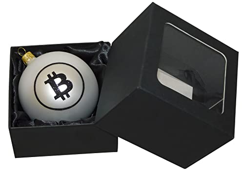 Bitcoin Dekokugel aus mundgeblasenem Glas mit Glitzer (Ø 8cm) in Geschenkbox, weiß von Ornex