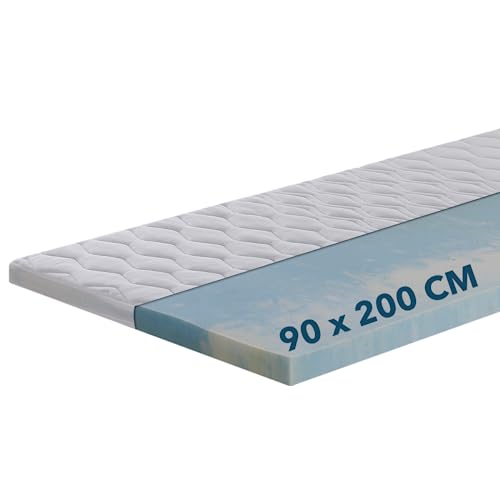 Ortho-Relax Gel Topper 90x200cm, Matratzentopper weich, waschbarer Bezug mit Zonenversteppung, Matratzenauflage Gelschaum, mit Eckgummis, Matratzenschoner atmungsaktiv & anpassend, für Boxspringbett von Ortho-Relax