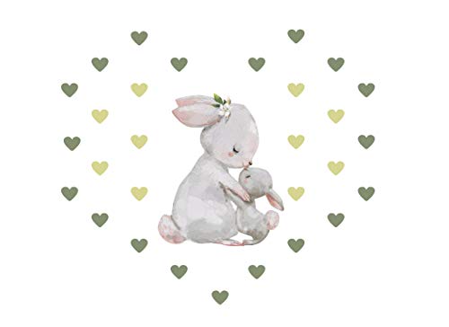 Wandtattoo Kaninchen I Grün Herzen Kinderbilder Junge Kinderzimmer Mädchen Aufkleber Osomhome (120x100cm) os2404 von Osomhome