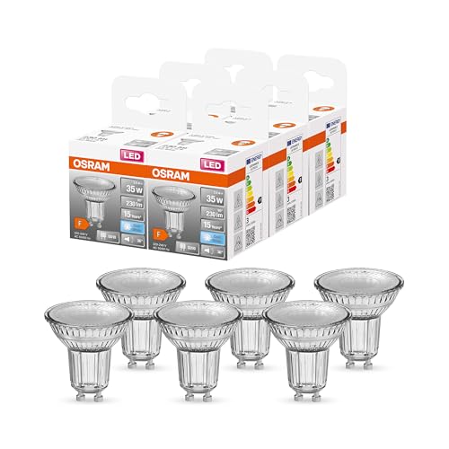 OSRAM Lamps PAR16 LED Reflektorlampe mit GU10 Sockel, Kaltweiss (4000K), Glas Spot, 2.6W, Ersatz für 35W-Reflektorlampe, LED STAR PAR16, 6er-Pack, White von Osram