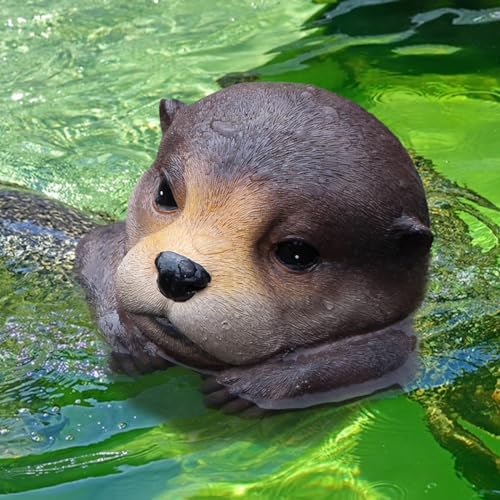 Schwebende Otter Figur aus Kunstharz, Miniatur Lebensechtes Schwimmendes Otterkopf Statue Ornament, Garten Pool Teich Brunnen Rasen Dekor von Otzoan