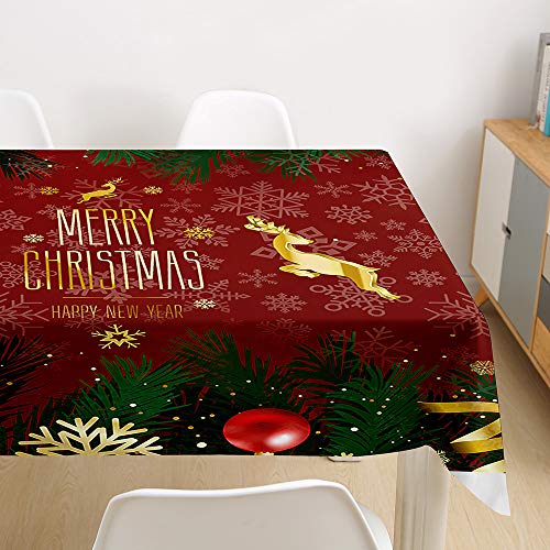 Ouduo 3D Weihnachten Tischdecke Wasserdicht Polyester Rechteckig, Pflegeleicht Fleckschutz Ölfest Abwaschbar Mehrzweck Bedruckte Tischdecke für Home Küche Dekoration (Dunkelrot,140x200cm) von Ouduo