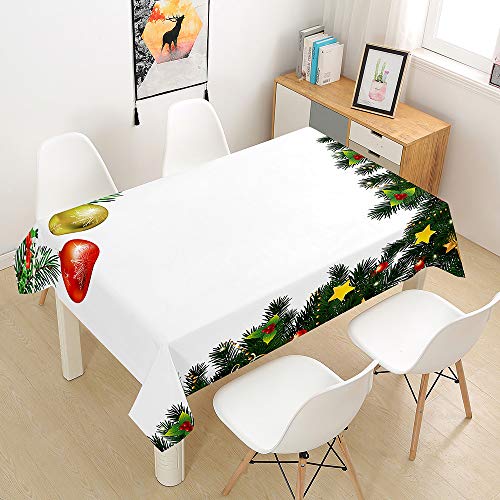 Ouduo 3D Weihnachten Tischdecke Wasserdicht Polyester Rechteckig, Pflegeleicht Fleckschutz Ölfest Abwaschbar Mehrzweck Bedruckte Tischdecke für Home Küche Dekoration (Grünes Rattan,100x140cm) von Ouduo