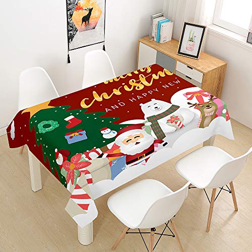 Ouduo Rote Weihnachten Tischdecke Wasserdicht Fleckschutz Ölfest Polyester Rechteckig, Pflegeleicht Abwaschbar Outdoor Garten Deko Mehrzweck Farbe & Größe Wählbar (Weißer Eisbär,100x140cm) von Ouduo