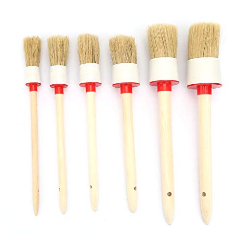 Kreide und Wachs Pinsel Set 6Pcs Holzgriff Naturborsten Runde Ölgemälde Wachsen Detaillierungsbürsten für Möbel Home Decor von Oumefar