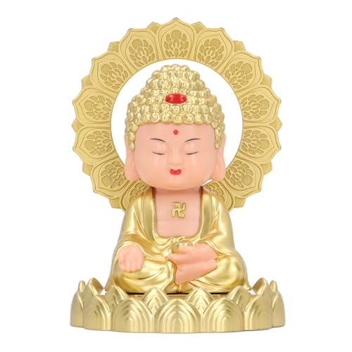 Oumefar Solar-Buddha-Statue, Maitreya-Statue Schüttelt den Kopf, Niedlicher Automatischer Antrieb für Zuhause von Oumefar