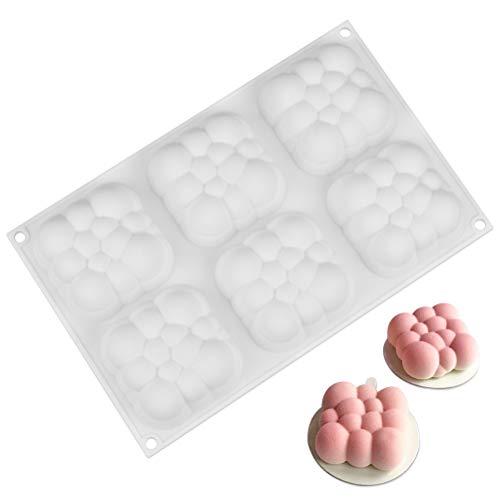 Ourine 3D Wolke Kuchenform, 6 Hohlräume 3D Wolke Kuchenform Silikon Mousse Formen quadratische Blase Formen zum Backen weiß von Ourine