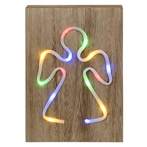 LED-neon Leuchte Engel bunt in Holzbox, Maße (H x B x T) : 25 x 18 x 3,8 cm, batteriebetrieben, mit Ein- / Aus Schalter, Lichtdeko/Dekolampe zu Weihnachten oder als stimmungsvolle Wohn-Deko von Out of the blue