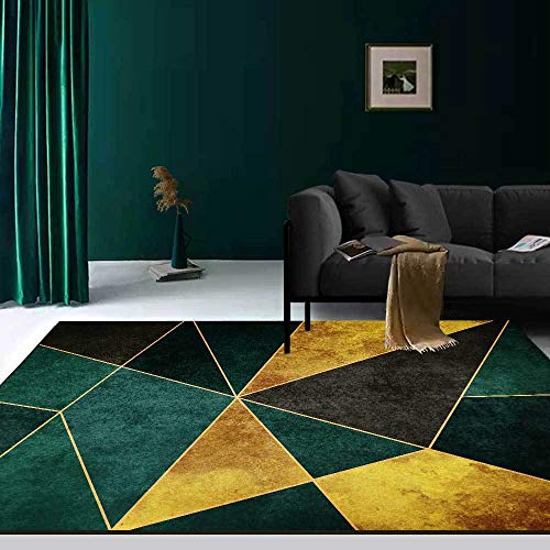 Teppiche große Wohnzimmer Teppiche Mode dunkelgrünes goldenes Dreieck Geometrie Läufer für Wohnzimmer Flur Schlafzimmer Hauptdekoration Anti Rutsch Teppich 200X300CM (79'' x 118'') von Outdoor-QJ