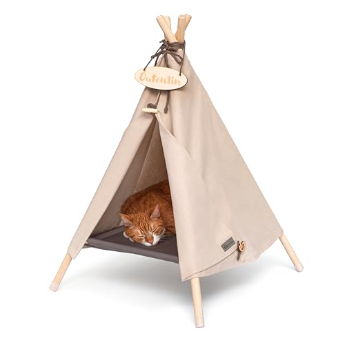 Outentin hundehöhle für kleine Hunde und Haustier – Stylish Katzenbett höhle – Modische hundehütte Indoor – Katzenzelt und cat House – viele Muster– Hunde und Katzen Tipi- 53x53x70cm - Beige von Outentin