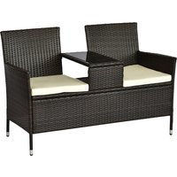 Outsunny Polyrattan Sitzbank 2-Sitzer Tisch Gartenbank Stahlrahmen Braun B133xT63xH84cm   Aosom.de von Outsunny