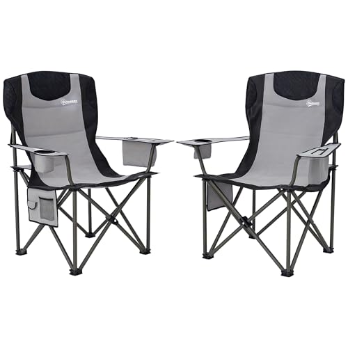 Outsunny 2er Set Campingstuhl Klappstuhl Gepolsterter Campingstuhl mit Verstellbaren Armlehnen, Tragbarer & Leichter Faltbarer Campingstuhl mit Kühltasche, Getränkehalter und Seitentaschen, Grau Outsunny 2er Set Campingstuhl Klappstuhl Gepolsterter Campingstuhl mit Verstellbaren Armlehnen, Tragbarer & Leichter Faltbarer Campingstuhl mit Kühltasche, Getränkehalter und Seitentaschen, Grau von Outsunny