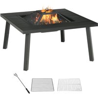 Outsunny Feuerschale Feuertisch mit Schürhaken Funkenschutz Feuerkorb Feuerstelle für Garten Camping BBQ Stahl Schwarz 81 x 81 x 53 cm - Schwarz von Outsunny