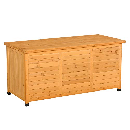 Outsunny Gartenbox, Kissenbox, Aufbewahrungsbox, Aufbewahrungsbox, Gartentruhe, wetterbeständig, Massivholz, 127 x 56 x 60 cm Gelb von Outsunny