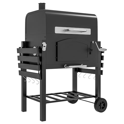 Outsunny Holzkohlegrill BBQ Gartengrill mit Deckel und Ablagen Campinggrill mit Smoker Warmhalteplatte Regale Gartenparty Transportrollen Metall Schwarz 124 x 66 x 112 cm von Outsunny