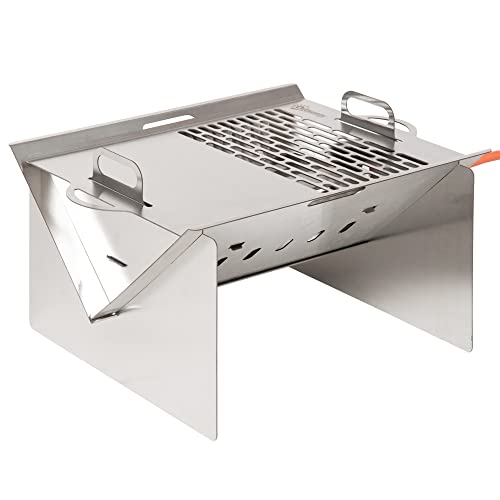 Outsunny Tischgrill Gasgrill BBQ abnehmbar Holzkohle Camping Grill mit Grillnetz Schlauch klein Outdoor Tischgasgrill Picknick Edelstahl Silber 52 x 40 x 31 cm von Outsunny