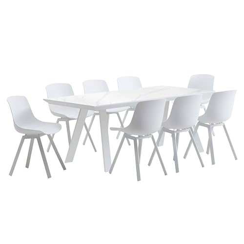 Oviala Gartenmöbel-Set, rechteckig, Weiß und 8 Stühle, Grau von Oviala