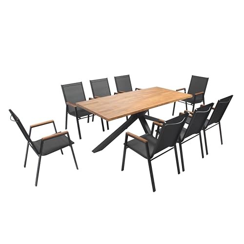 Oviala Gartentisch aus Akazie und Aluminium mit 8 Sesseln von Oviala