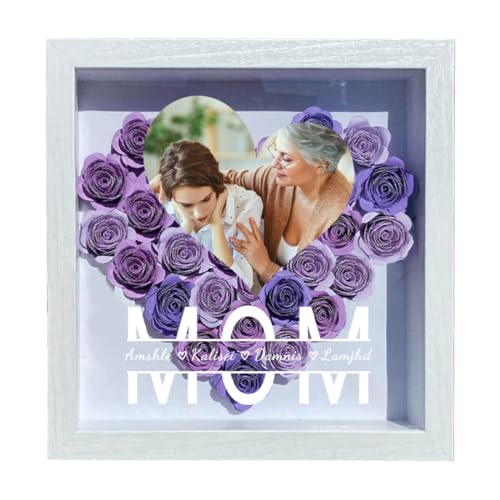 Personalisierte Geschenke für Mama Oma,Herz Ewige Rose Blumen Bilderrahmen mit Foto Namen,Personalisiert Rosenrahmen Shadow Box,Muttertagsgeschenke Geburtstagsgeschenk Geschenkideen von Ozinna