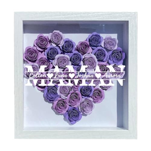 Personalisierte Geschenke für Mama Oma,Herz Ewige Rose Blumen Bilderrahmen mit Namen Schattenbox,Personalisiert Rosenrahmen Shadow Box,Muttertagsgeschenke Geburtstagsgeschenk für Mama,Oma von Ozinna