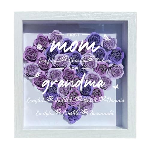Personalisierte Geschenke für Mama Oma,Herz Ewige Rose Blumen Bilderrahmen mit Namen Schattenbox,Personalisiert Rosenrahmen Shadow Box,Muttertagsgeschenke Geburtstagsgeschenk für Mama,Oma von Ozinna
