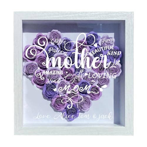 Personalisierte Geschenke für Mama Oma,Herz Ewige Rose Blumen Bilderrahmen mit Namen Schattenbox,Personalisiert Rosenrahmen Shadow Box,Muttertagsgeschenke Geburtstagsgeschenk für Mama,Oma von Ozinna