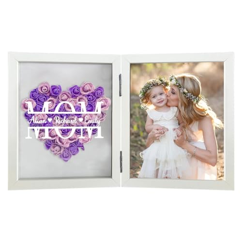 Personalisierte Geschenke für Mama Oma,Konservierte Rose Blumen Bilderrahmen mit Namen Schattenbox,Aufklappbar Befüllbar Objektrahmen Shadow Box,Muttertagsgeschenke Geburtstagsgeschenk für Mama von Ozinna