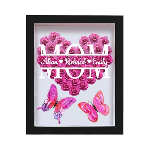 Personalisierte Geschenke für Mama Oma,Schmetterling Konservierte Rose Blumen Bilderrahmen mit Namen,Objektrahmen Rosenrahmen Shadow Box,Muttertagsgeschenke Geburtstagsgeschenk für Mama,Oma von Ozinna