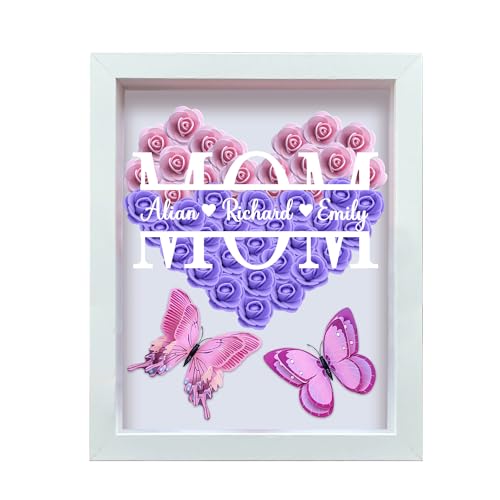 Personalisierte Geschenke für Mama Oma,Schmetterling Konservierte Rose Blumen Bilderrahmen mit Namen,Objektrahmen Rosenrahmen Shadow Box,Muttertagsgeschenke Geburtstagsgeschenk für Mama,Oma von Ozinna