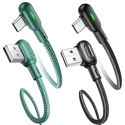 P4Y USB type-C Kabel US-SJ457 U57 mit Winkelspitze und Farbbeleuchtung Material: TPE + geflochtenes Schnellladekabel + Datenübertragung 2A 1,2m Grün von P4Y