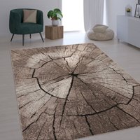 Edler Designer Teppich Wohnzimmer Holzstamm Baum Optik Natur Grau Braun Beige ø 160 cm Rund - Paco Home von PACO HOME